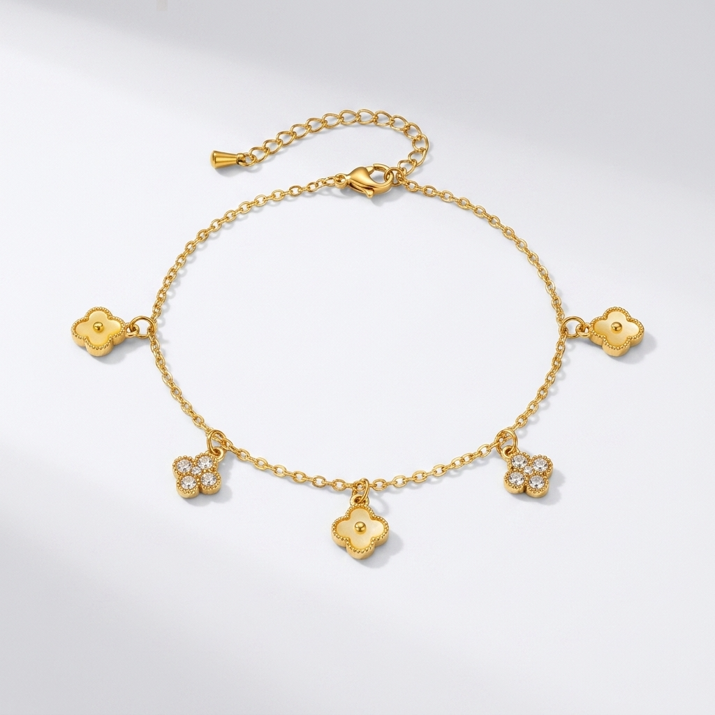 Giulia Crystal Clover Charm Anklet