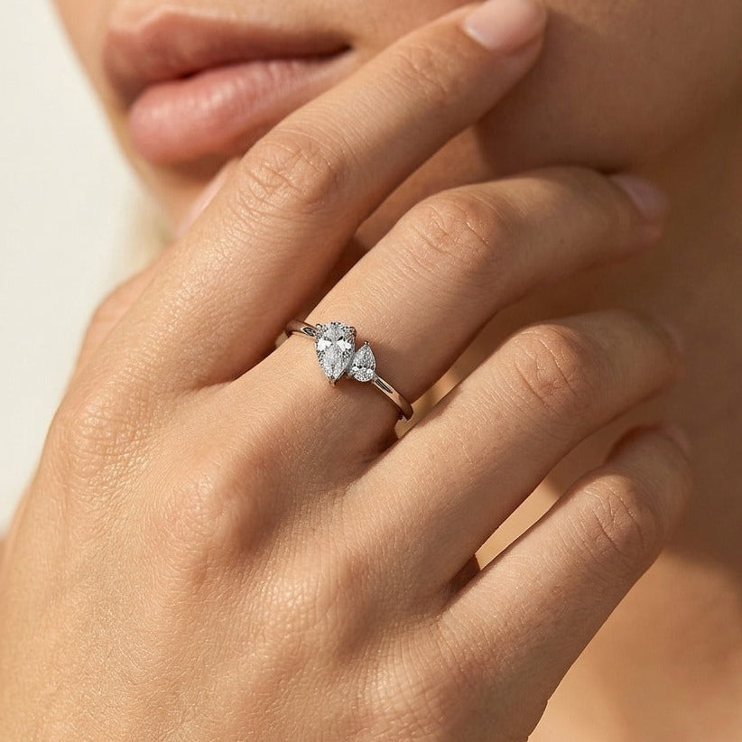 Luna Dual Crystal Silver Ring
