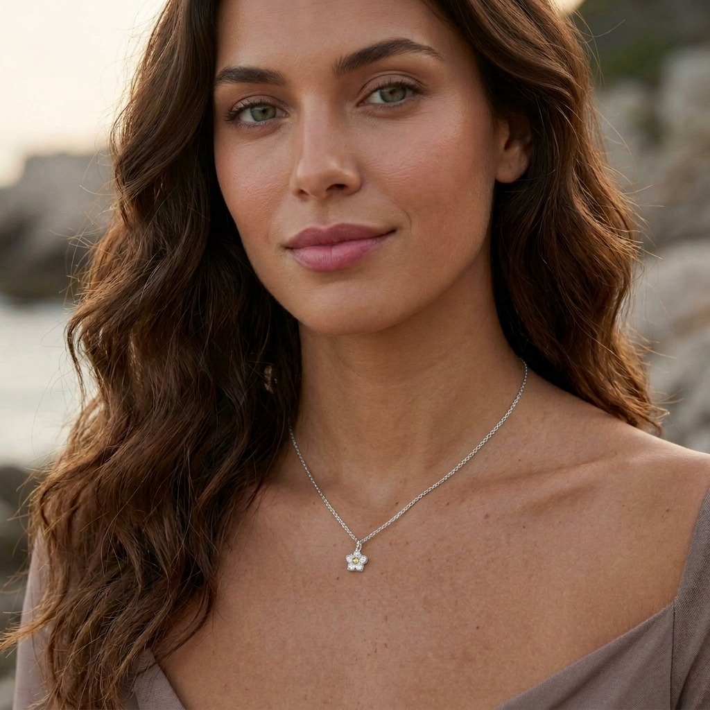 Agatha Crystal Flower Silver Necklace