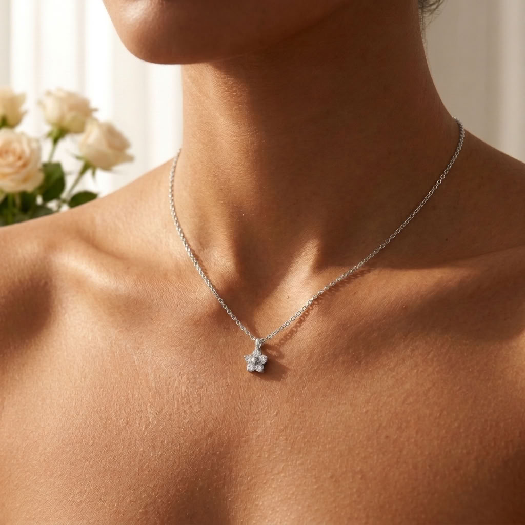Agatha Crystal Flower Silver Necklace
