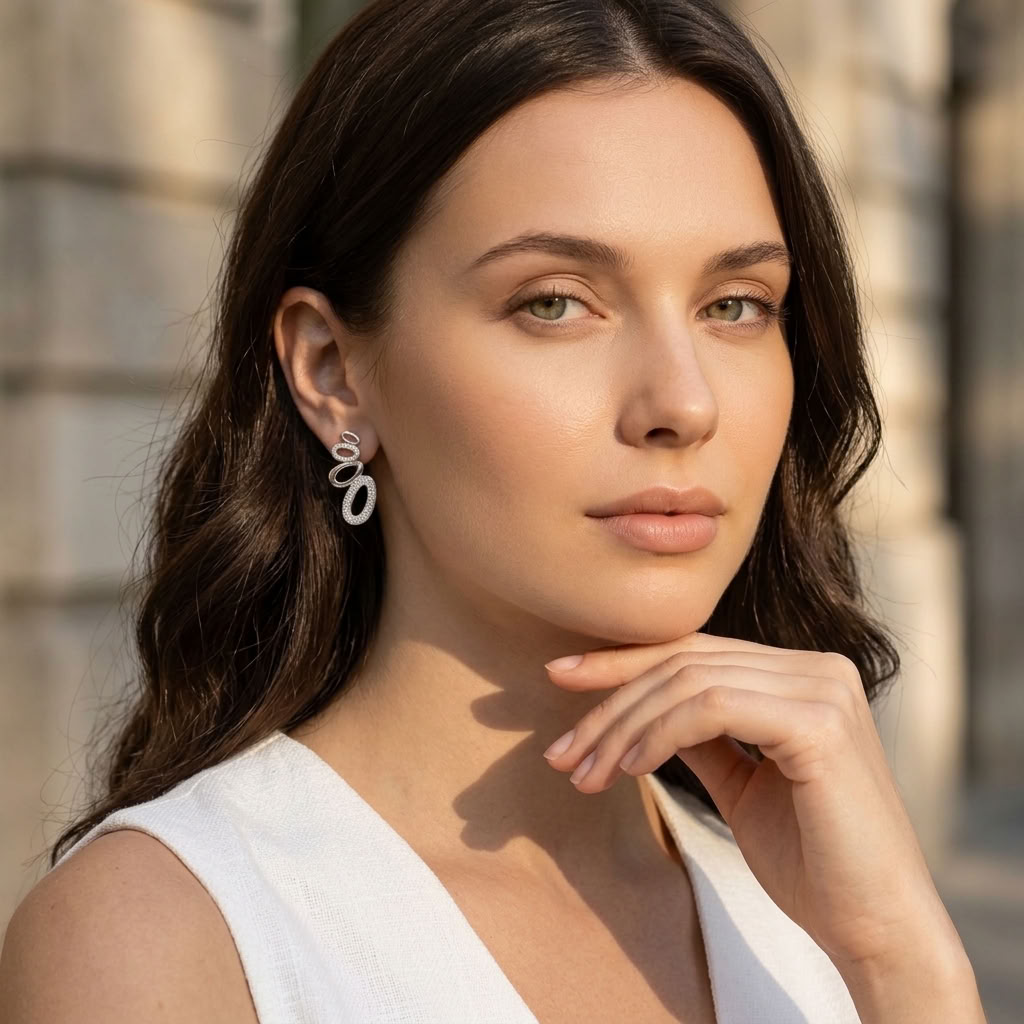 Silver Oval Cascade Earrings