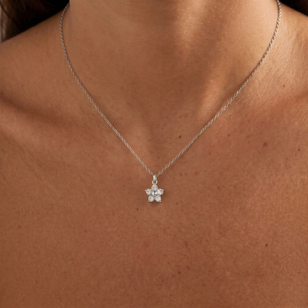 Agatha Crystal Flower Silver Necklace