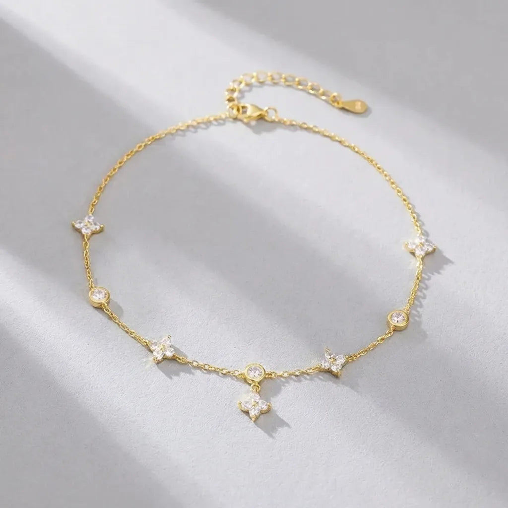 Elodie Crystal Clover Anklet