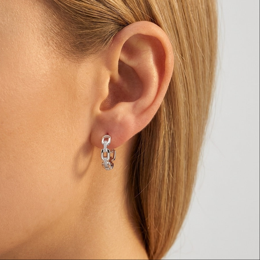 Ava Link Silver Hoops
