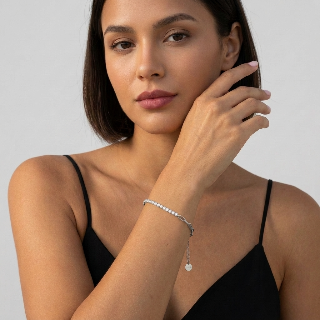 Tennis & Paperclip Silver Bracelet