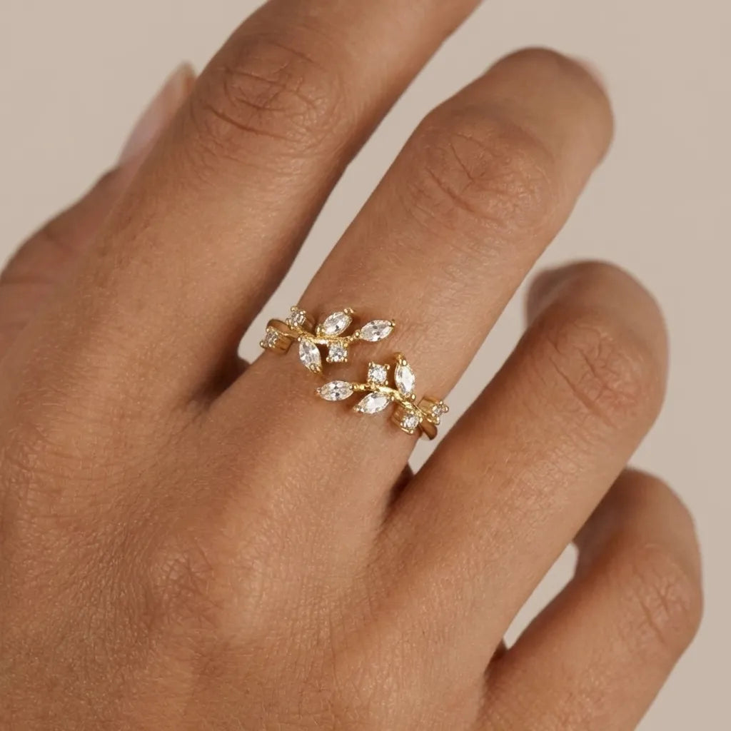 Flora Crystal Leaf Ring