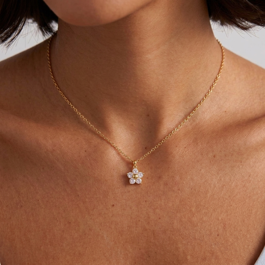 Agatha Crystal Flower Gold Necklace