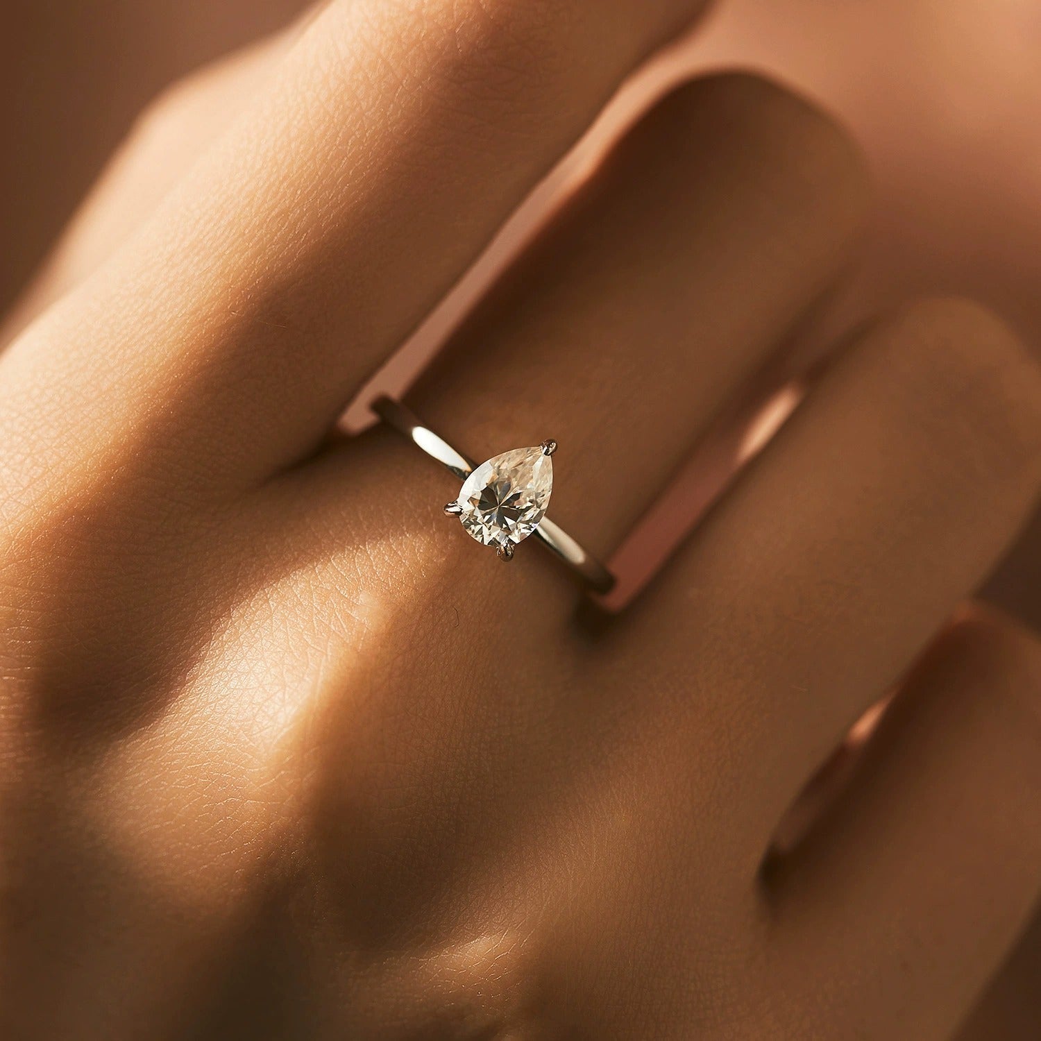 Eva Crystal Drop Silver Ring with Sparkling Crystal