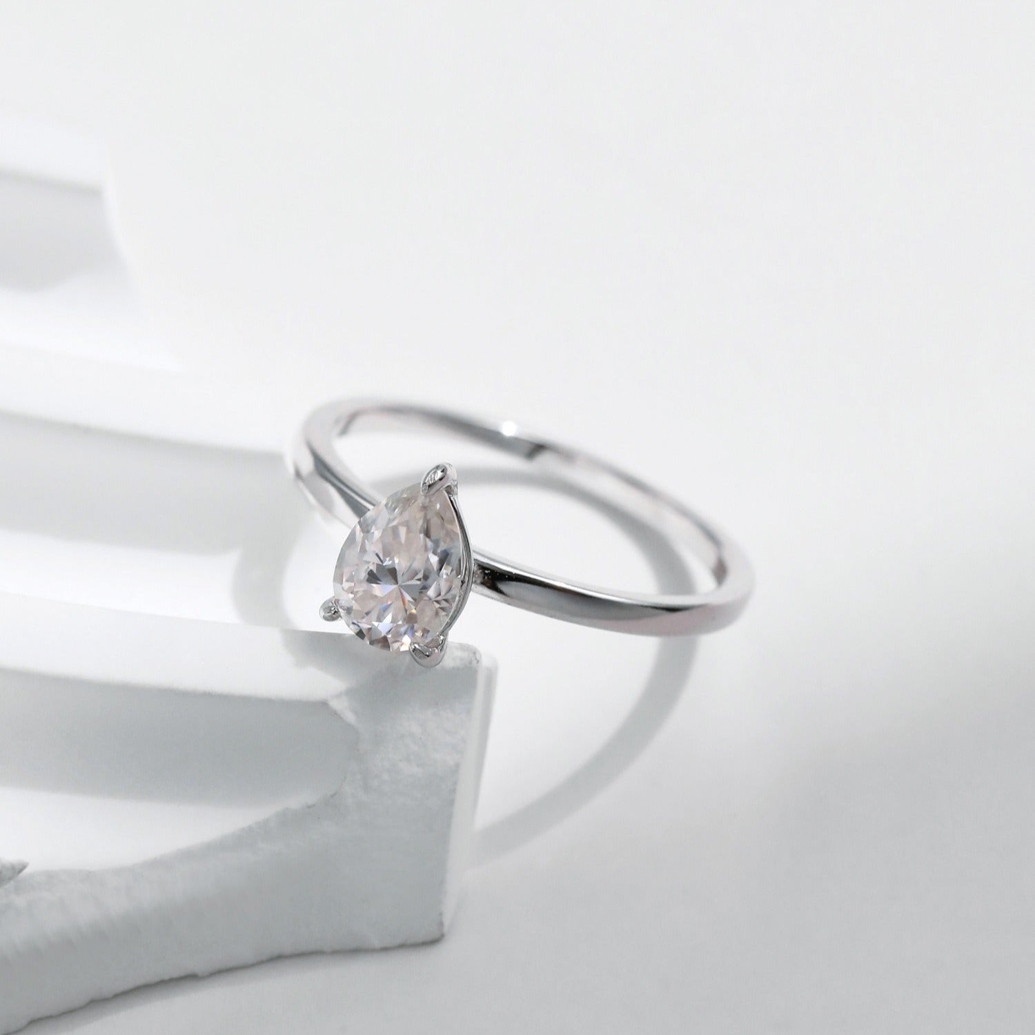 Eva Crystal Drop Silver Ring with Sparkling Crystal