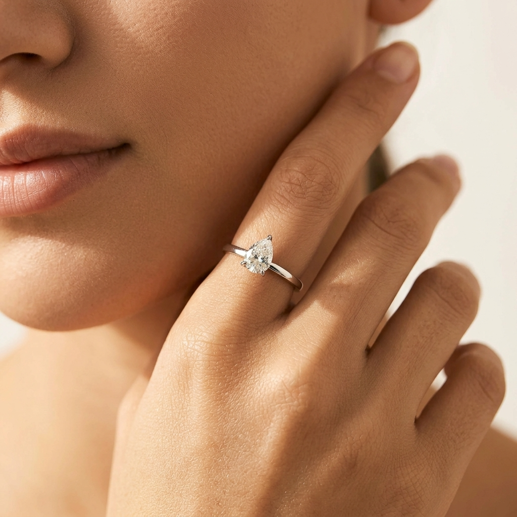 Eva Crystal Drop Silver Ring with Sparkling Crystal