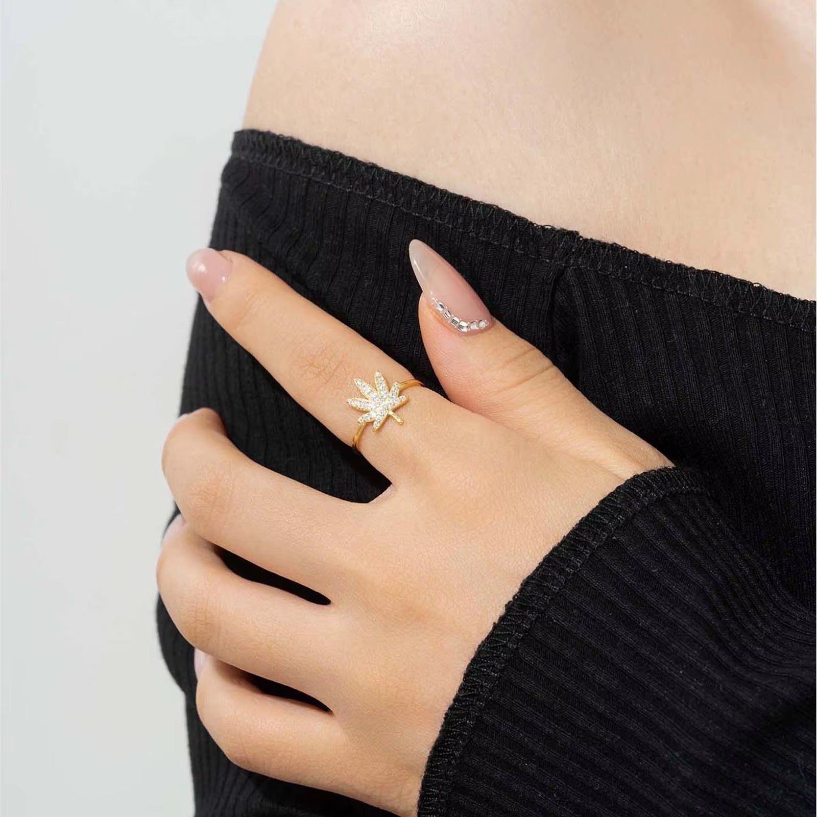 Lydia Crystal Leaf Ring