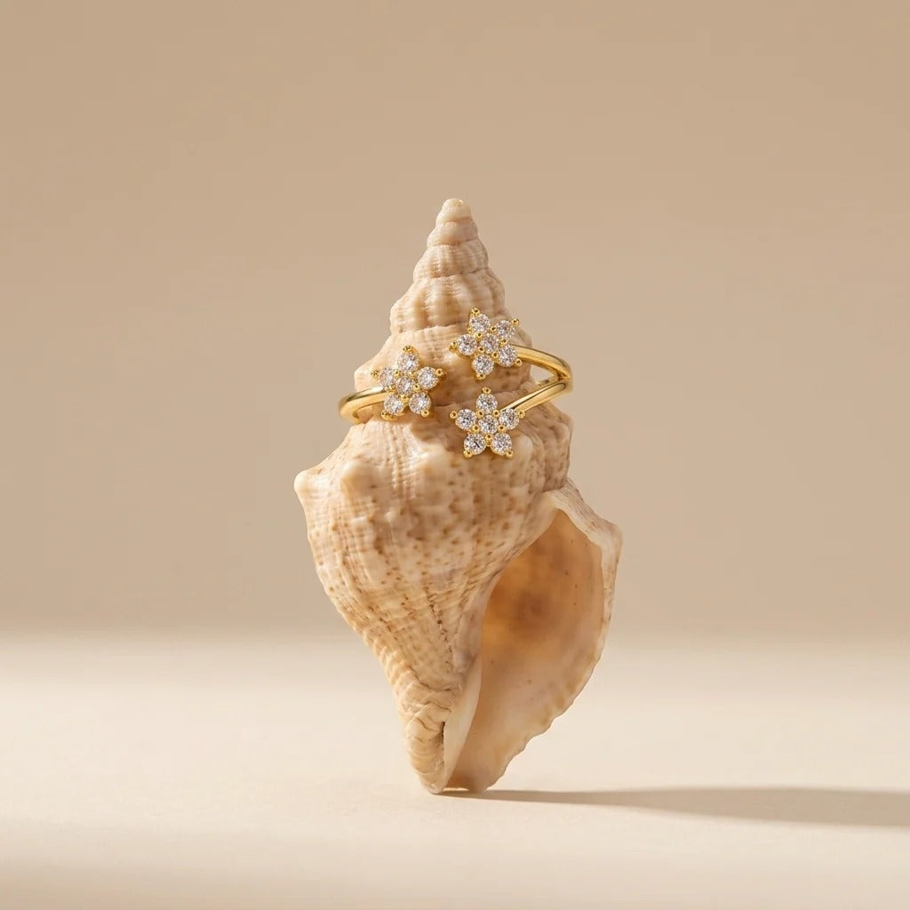 Lydia Crystal Flowers Ring