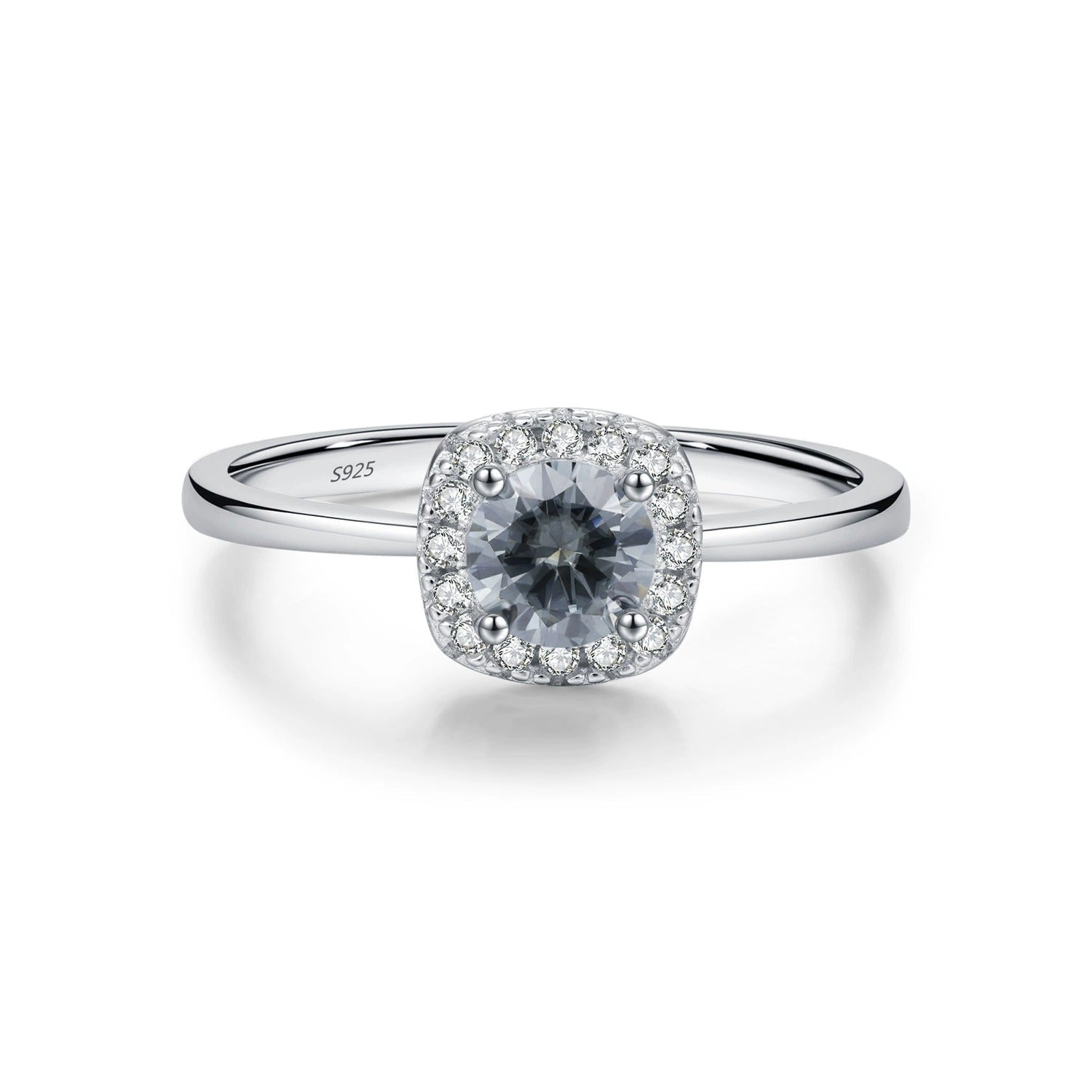 Isabelle Halo Silver Ring in sterling silver with sparkling crystal halo