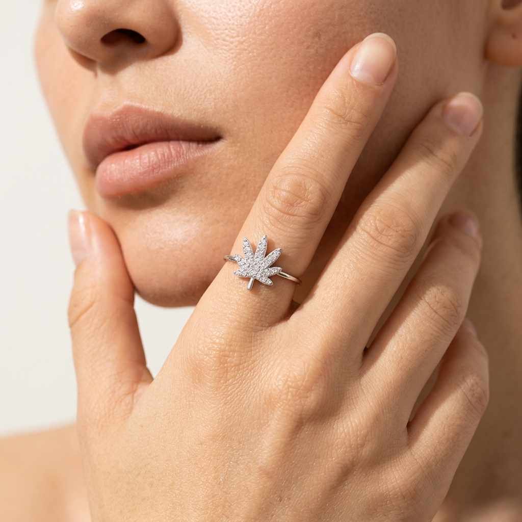 Lydia Crystal Leaf Ring in 14K Gold Finish with Premium Zircon Stones