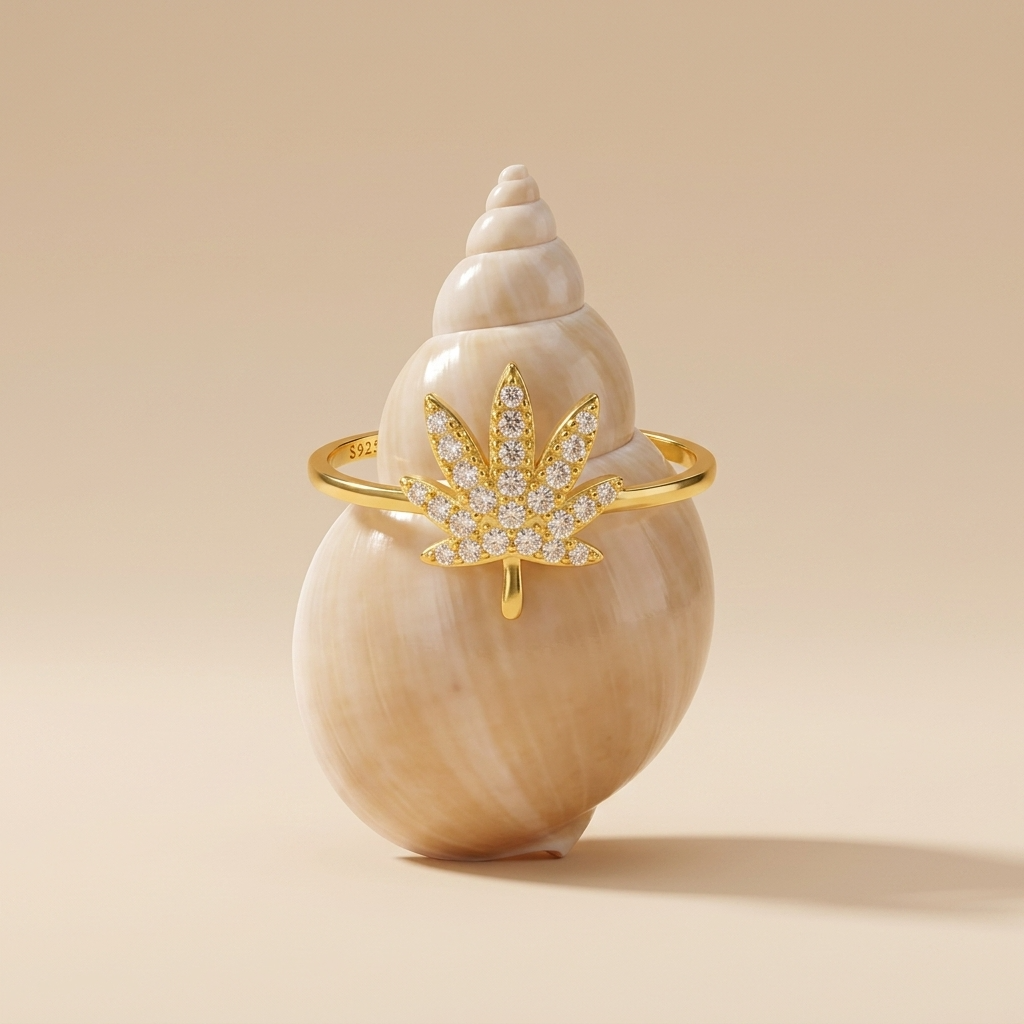 Lydia Crystal Leaf Ring in 14K Gold Finish with Premium Zircon Stones