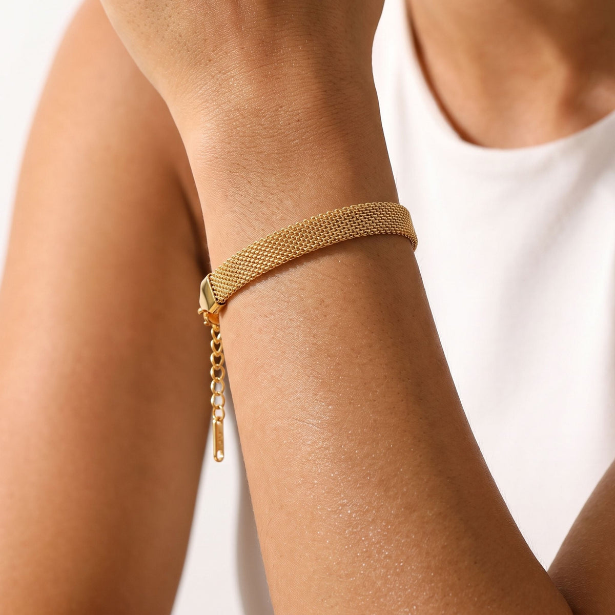 Milano Mesh Bracelet worn on the wrist, photographed in natural daylight.