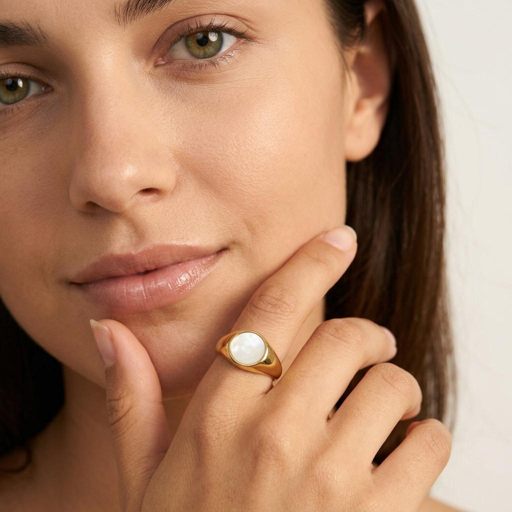 Mother Of Pearl Ring with luminous pearl stone