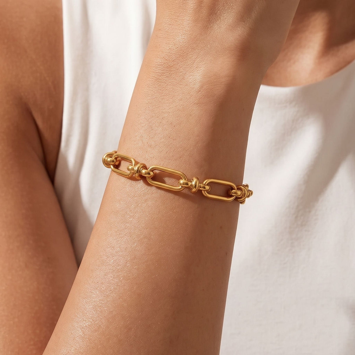 Rope Knot Bracelet worn on the wrist, photographed in natural daylight.