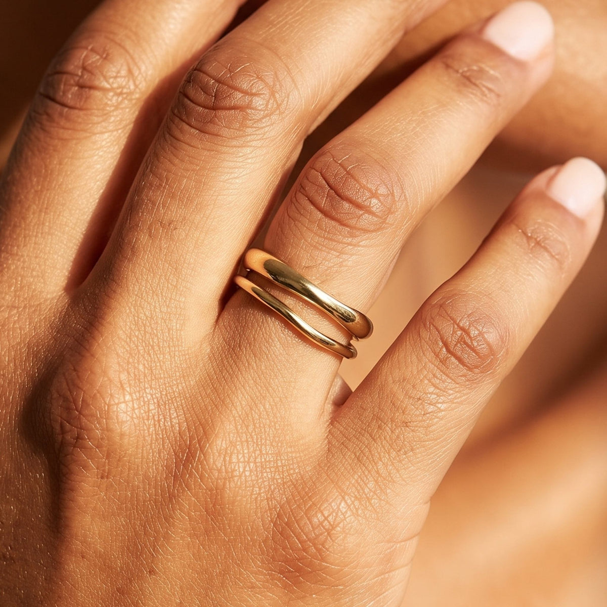 Close-up of the Stacking Ring Set worn on the finger