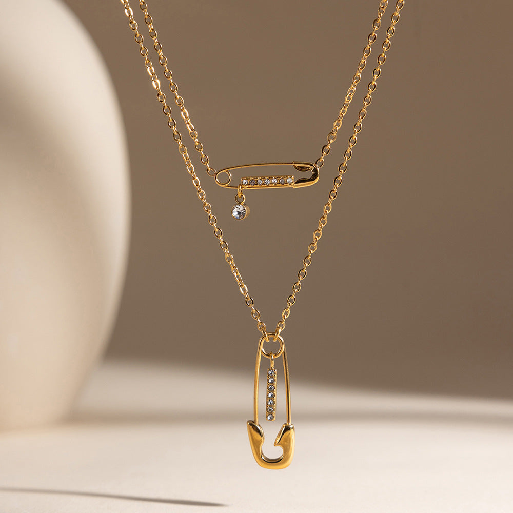 Layered Safety Pin Necklace