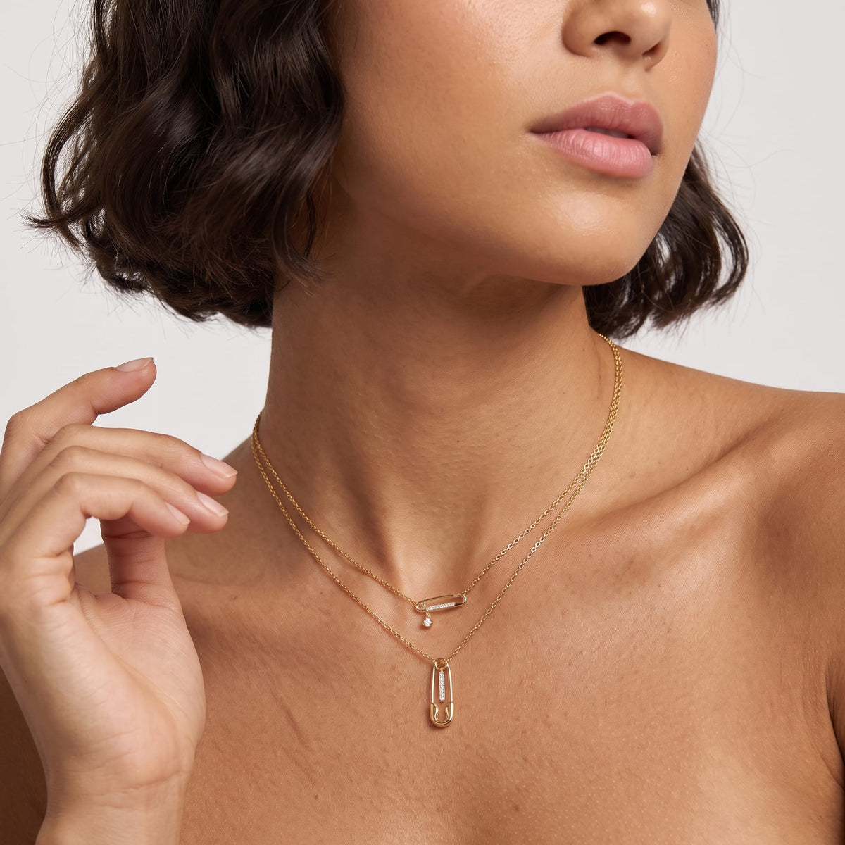 Layered Safety Pin Necklace