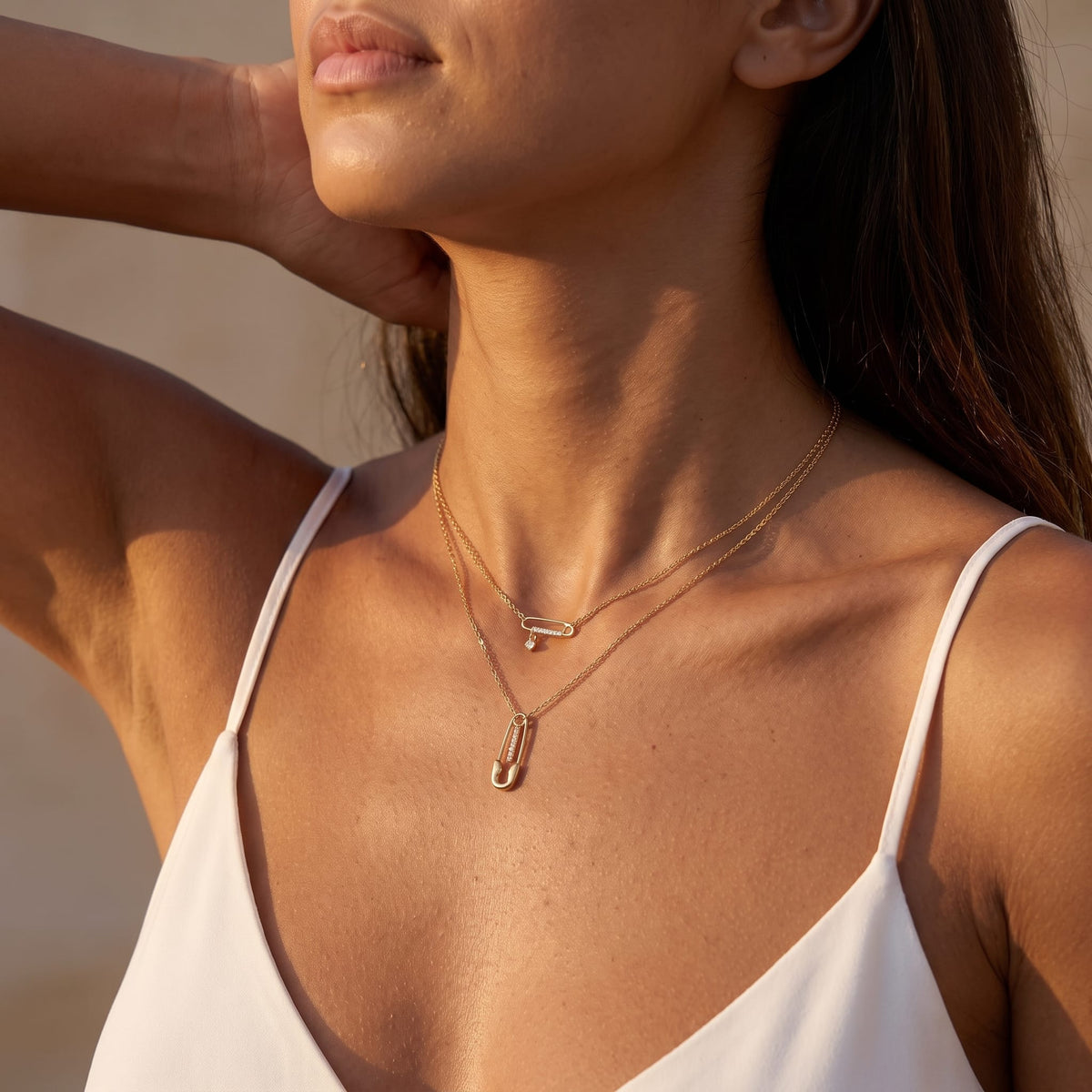 Layered Safety Pin Necklace