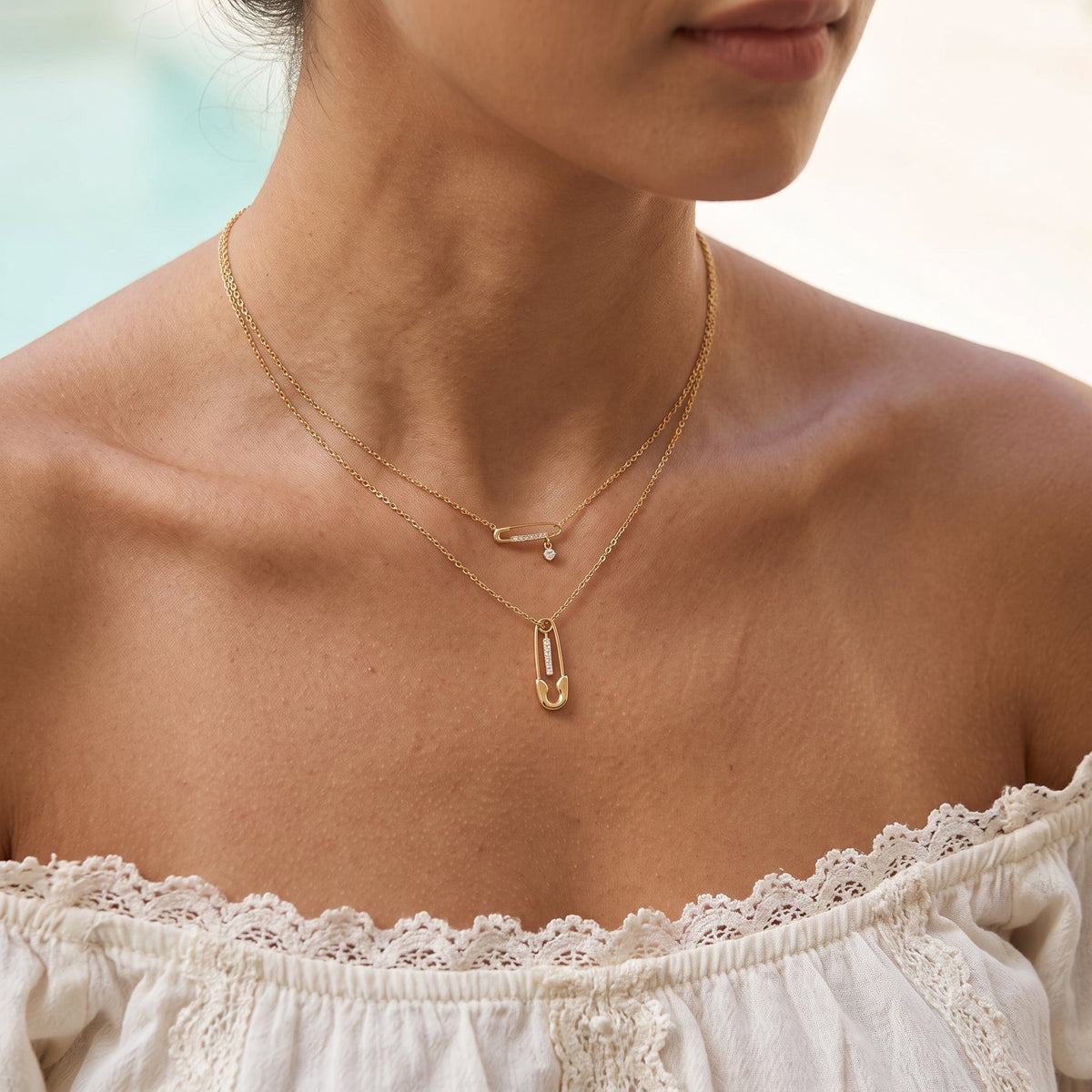 Layered Safety Pin Necklace
