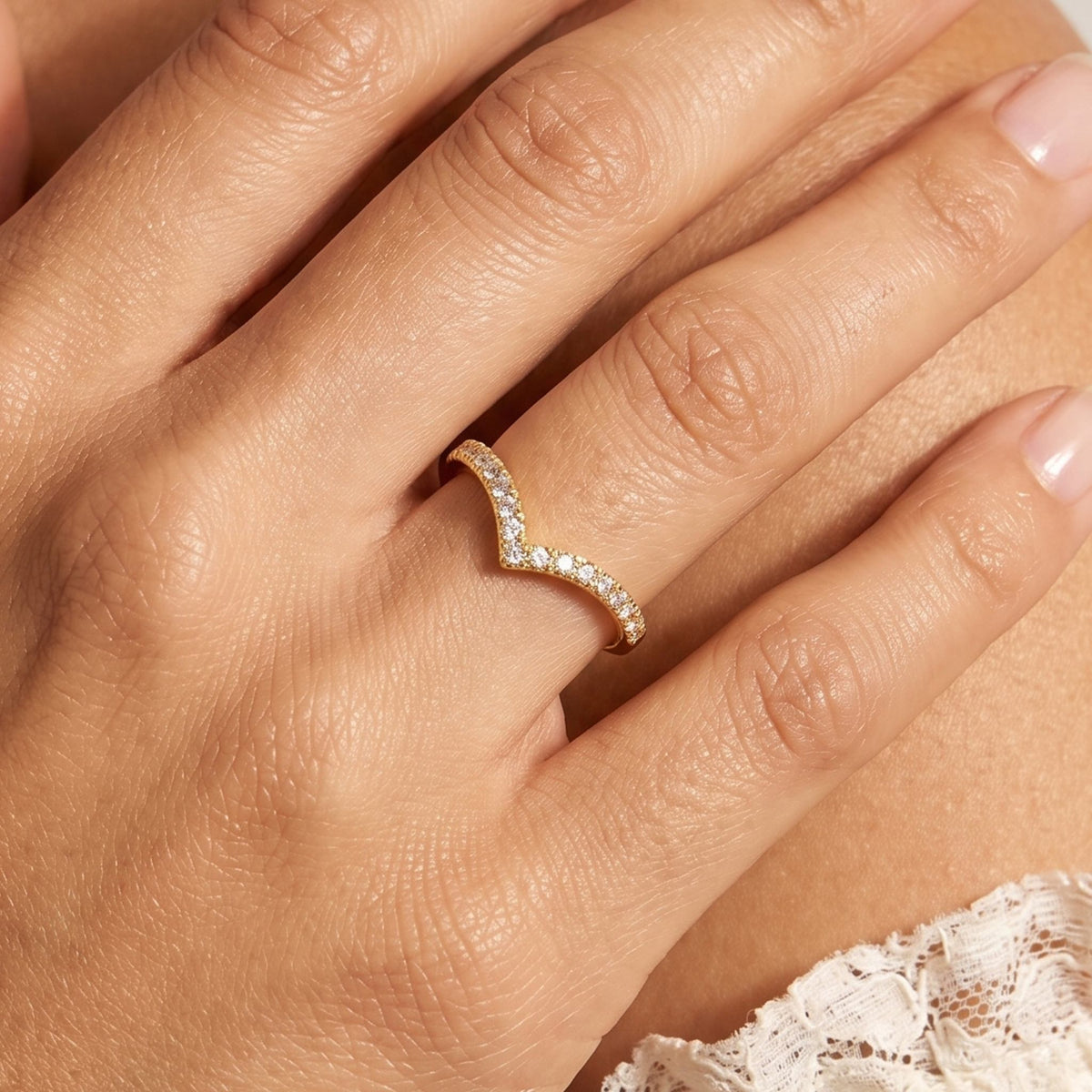 Close-up of the Wishbone Ring worn on the finger